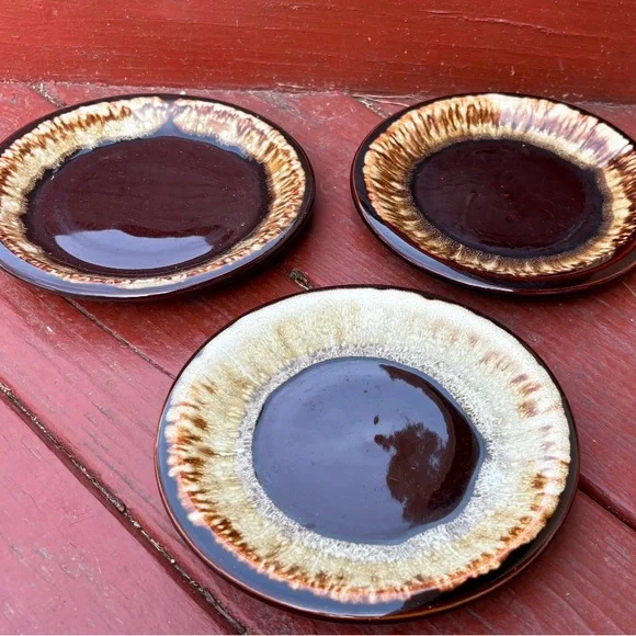Pfaltzgraff Vintage Gourmet Brown Drip 7” Stoneware Salad Dessert Plates 3 Set - Picture 2 of 13